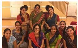 Desai with her students flanked by her granddaughter (left) and Shambhavi her daughter, (right).